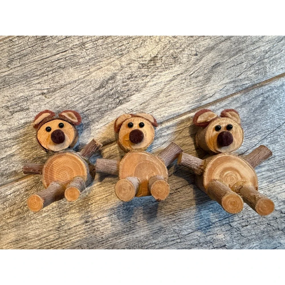 Handmade rustic wood slice‎ bear 3 pc Teddy Bears Rustic Primitive Hand Crafted